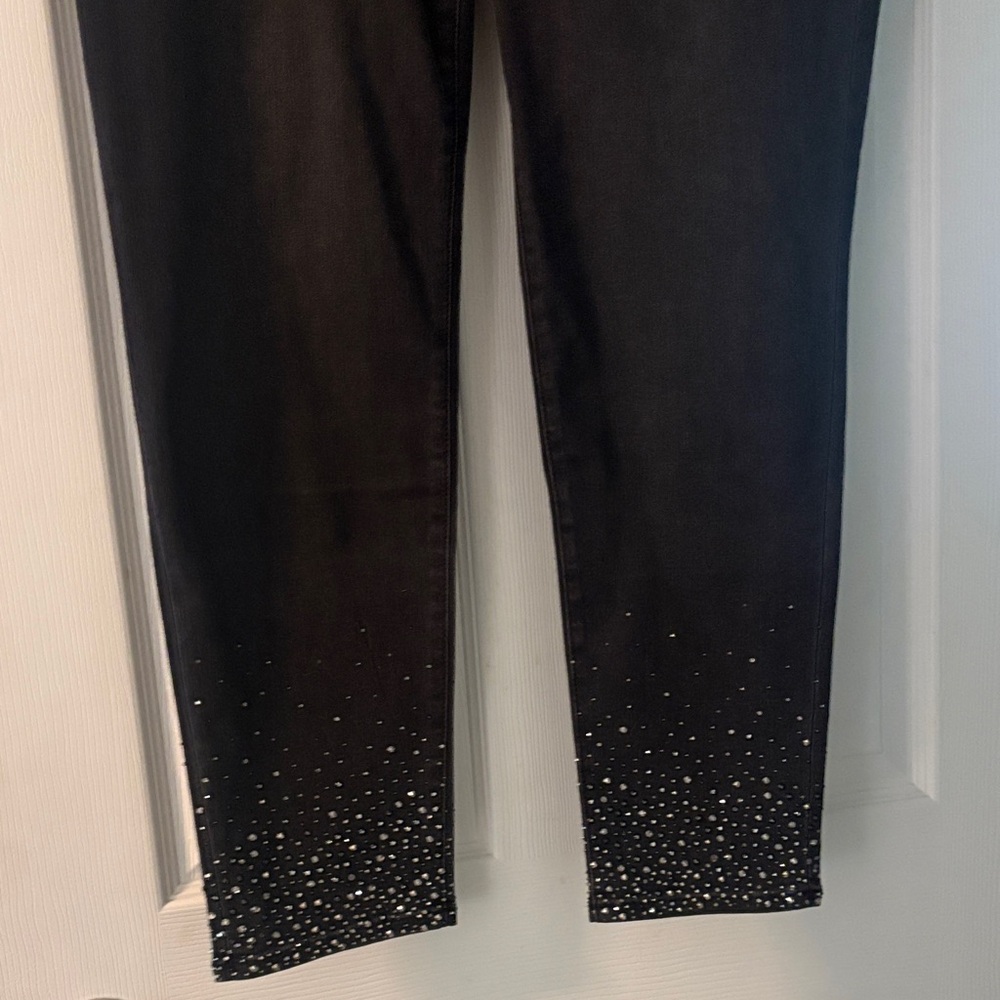 Chico's Black Rhinestone Hem Pull On Jegging Ankle Jeans-Size 2R